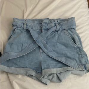 Paper bag waist jean shorts